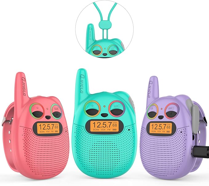 Qniglo Walkie Talkies for Kids Rechargeable, 2 Way Radios Walkie Talkie Watch 3 Miles Long Range, Perfect Outdoor Camping Toys with Lanyard for 3+ Years Old Boys Girls for Hiking Adventures, 3 Pack