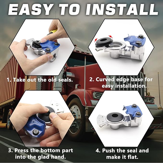 2 Pair Glad Hands Kit with 12pcs Rubber Seals, Aluminum Glad Hand Universal Red Blue Emergency Service Gladhand Set for Semi Trucks Trailers Tractors Air Line