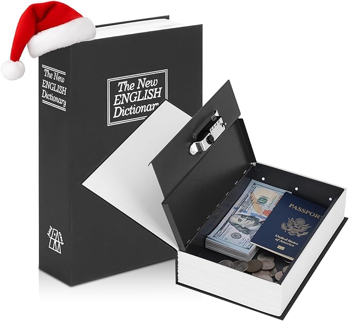 KYODOLED Diversion Book Safe with Combination Lock, Secret Hidden Metal Lock Box,Money Hiding Collection Box,9.5" x 6.2" x 2 .2" Black Large