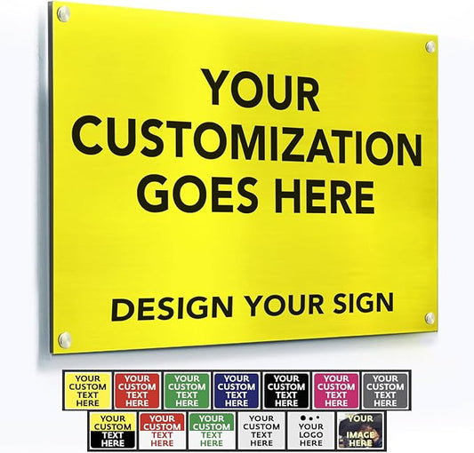 Custom Metal Signs, Personalized Aluminum, Customized Safety, Business Signs, Waterproof Outdoor, White Aluminum (Yellow, 18x12 In)