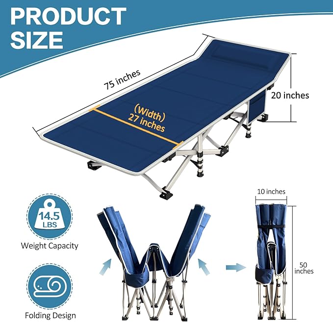 2 Pack Camping Cot with Mattress Comfortable Cot Bed Folding Cot Heavy Duty Cots for Sleeping with Carry Bag for Adults Kids Guest Bed Outdoor Indoor Home