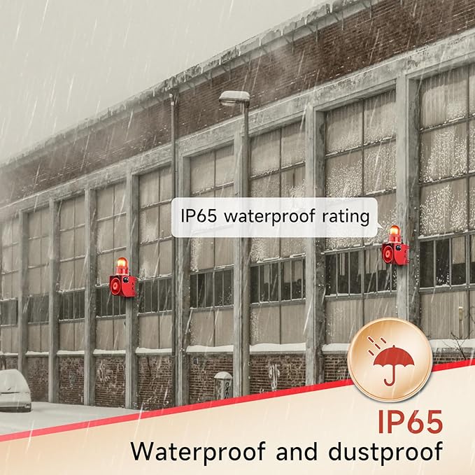 Outdoor Indoor Alarm Siren Wireless Waterproof 0.3mile Remote Control Emergency Security Siren with 0-120dB Adjustable, 12 Tone Switchable for Warehouse Industry Buliding AC110-120V