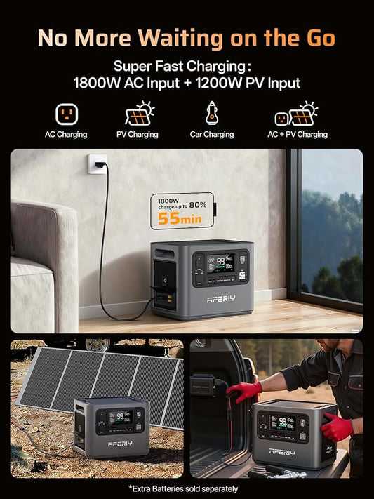AFERIY P280 2800W Portable Power Station with 400W Solar Panel, 2048Wh LiFePO4 Battery,Expandable to 10kWh,1800W AC Charging Less 38 mins,UPS Solar Generator for Home Use,Power Outages,Camping,and RVs