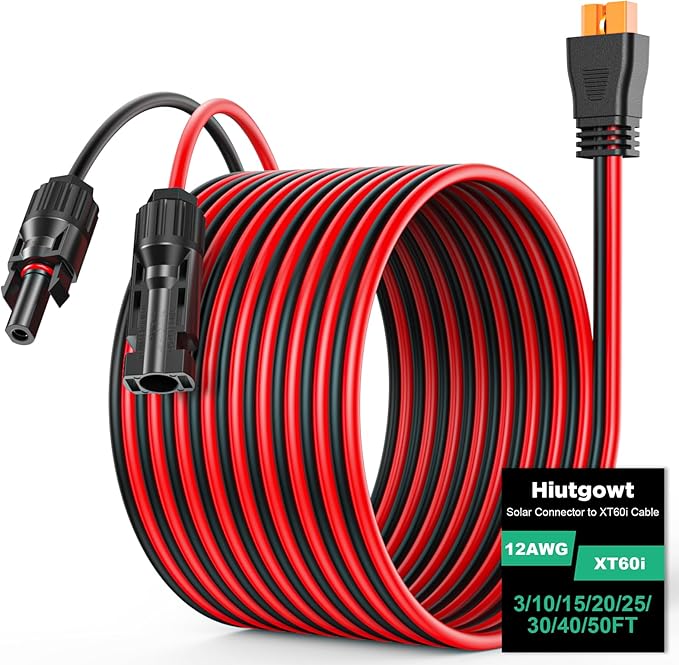 Hiutgowt12AWG XT60i Solar Cable 30FT, Solar to XT60i Cable 3 10 15 20 25 40 50FT, Solar Panel Connector to XT60i Adapter Cable, XT60i Solar Charging Cable for Portable Power Station - 30Ft