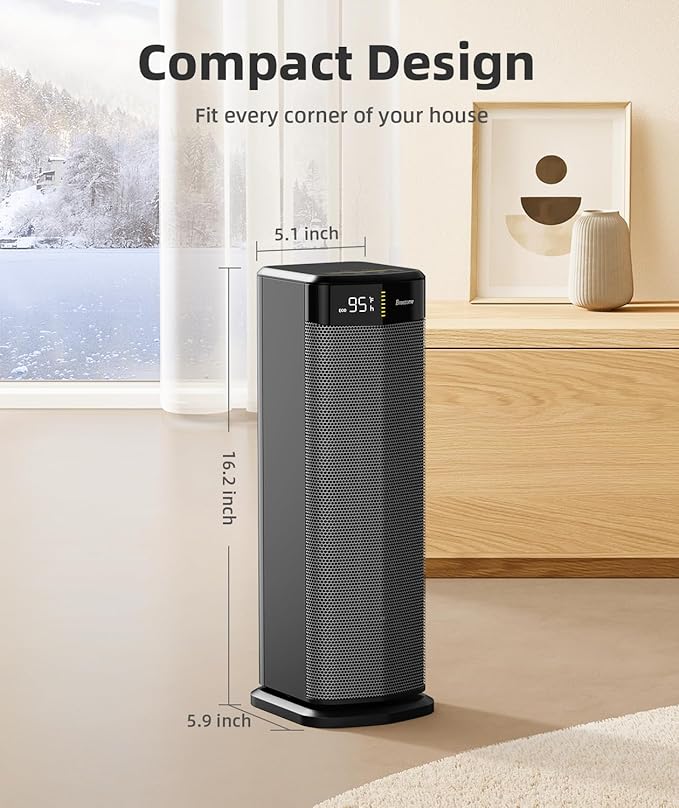 BREEZOME Space Heater for Indoor Use, 1500W Fast Heating Electric Heater with Thermostat & 24H Timer, 90°Oscillating PTC Ceramic Heater, Portable Room Heaters for Home Bedroom Office, Dark Grey