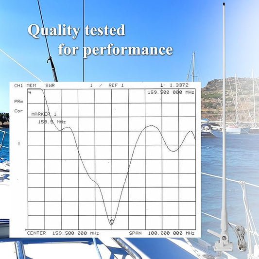 VHF Marine Antenna,43.3inch Fiberglass Antenna with 22.9ft RG-58 Cable/Ratchet Mount,for Uniden Standard Horizon Cobra Marine Radio