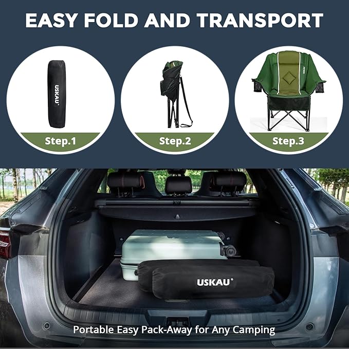 Oversized Folding Camping Chair for Adults Heavy Duty Padded Outdoor Chairs Big and Tall XL Picnic Chair with Cup Holders 400lb Capacity, Comfy for Lawn Sports and Outside Use