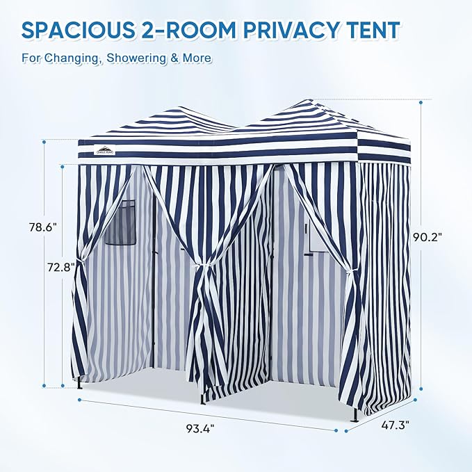 EAGLE PEAK Outdoor Changing Room 8x4, 2 Room Pop Up Portable Changing Room, Sun Shelter, Pop Up Changing Tent for Beach or Pool,Portable Dressing Room for Photoshoots (White/Blue)