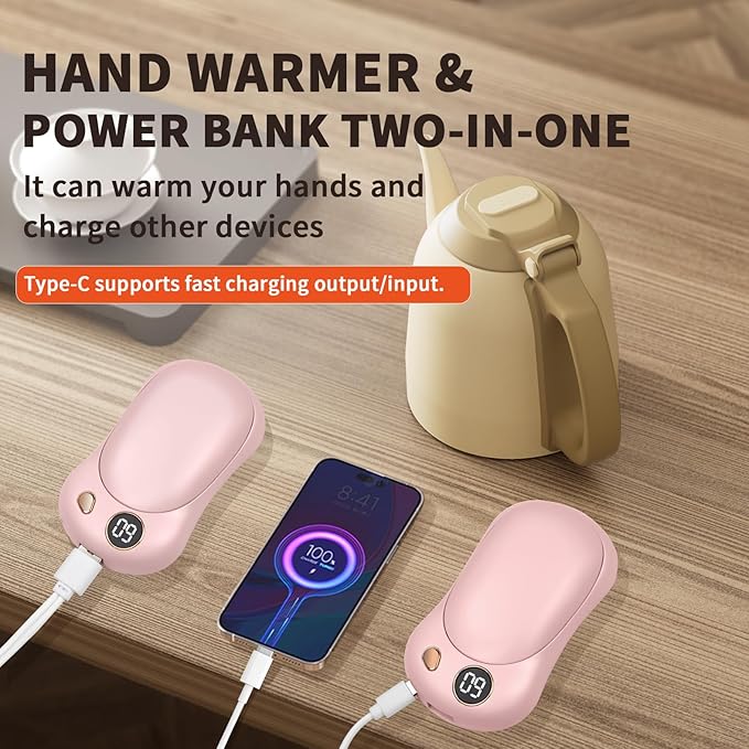 Hand Warmers Rechargeable 2 Pack, 10000mAh Electric Hand Warmers, Reusable Portable Pocket Heater, LED Display & 3 Levels, Gifts for Christmas, Outdoor, Golf, Travel, Hunting, Camping