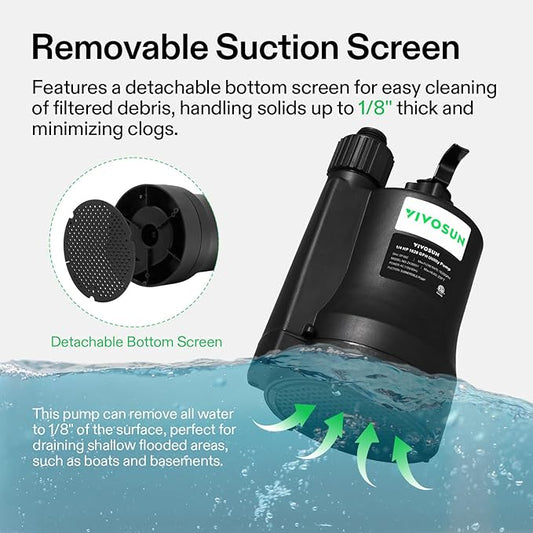 VIVOSUN Submersible Water Pump, 1/4HP 1620GPH Utility Pump, Thermoplastic Sump Pump with 10ft Cable, Compact and Portable, Ideal for Ponds, Basements, Swimming Pools, Hot Tubs Draining