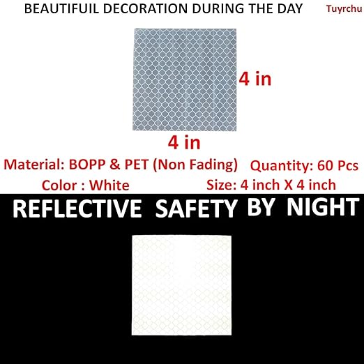 White Reflective Stickers 4 inch X 4 inch, Outdoor Waterproof High Visibility Warning Safety Adhesive Reflector Tape (60 Pcs)