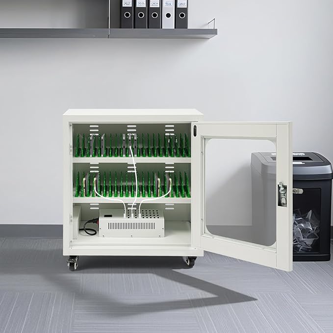 40-Device Charging Station, Charging Cabinet for Cellphones & Tablet Computers, Rechargeable Cellphone Locker Storage Charging Station, Locking Laptop Storage Box with Cable Management