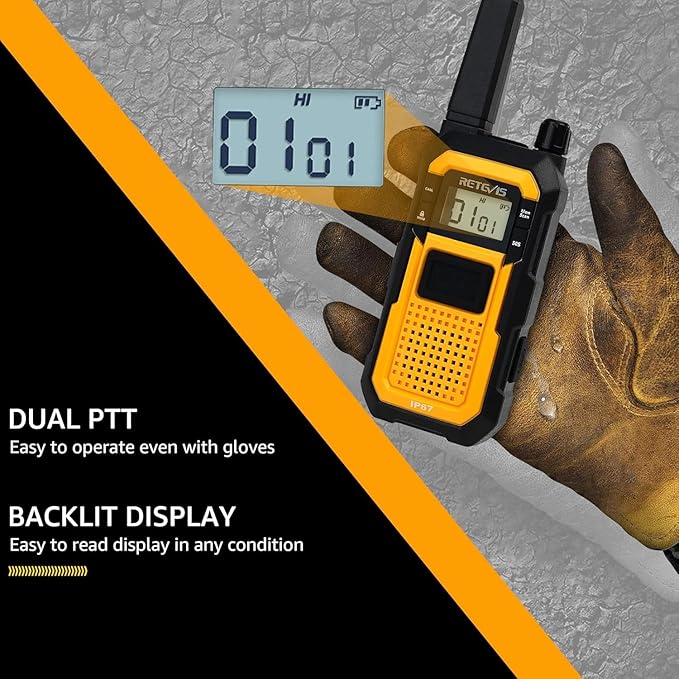 Retevis RB48 Walkie Talkies for Adults, Mil-Standards 810H, Waterproof Two Way Radio with G-Type Earpiece, 2-Meter Dropproof, VOX, Vibration Reminder, Emergency Alert, for Construction Site(6 Pack)