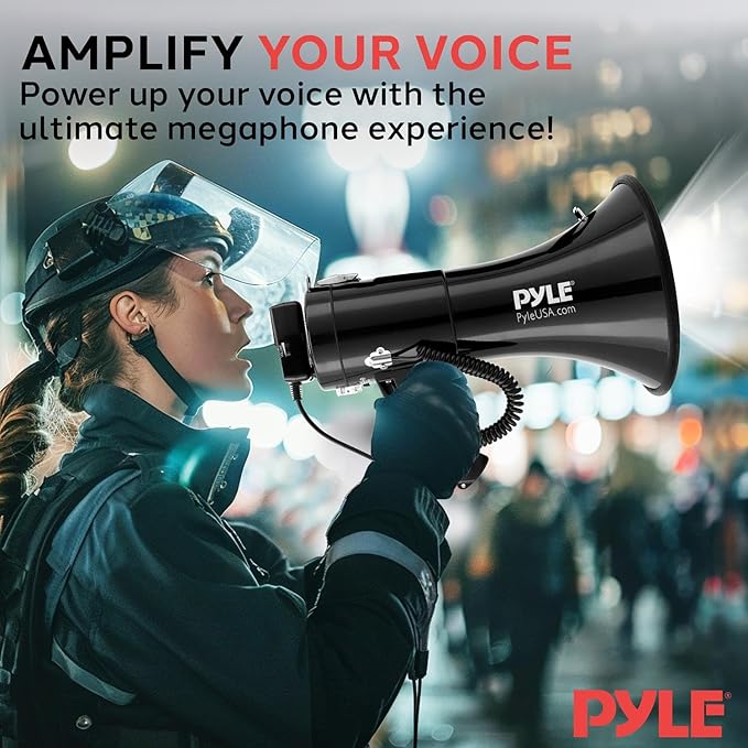 Pyle Portable Compact PA Megaphone Speaker with Alarm Siren & Adjustable Volume - 50W Handheld Lightweight Bullhorn - with Mic, AUX IN for MP3 & Rechargeable Battery - Indoor Outdoor Use - PMP561LTB