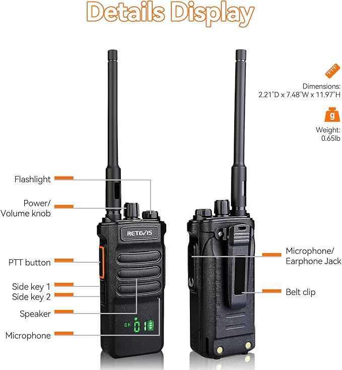 Retevis RT86 Long Range Walkie Talkies for Adults, High Power Professional 2 Way Radios, Heavy Duty Two Way Radios, Shatterproof Display, 2600mAh, for Commercial Construction Warehouse(6 Pack)