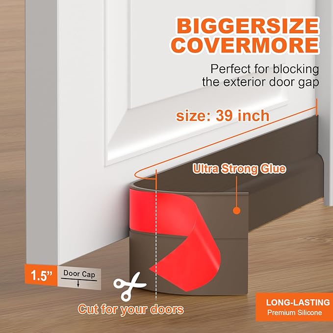 Door Draft Stopper, Door Sweep for Bottom of Door, Weather Stripping Door Seal, Under Door Gap Filler, Under Door Draft Blocker Soundproof/Insulator, Door stoppers (Brown, 39‘’)