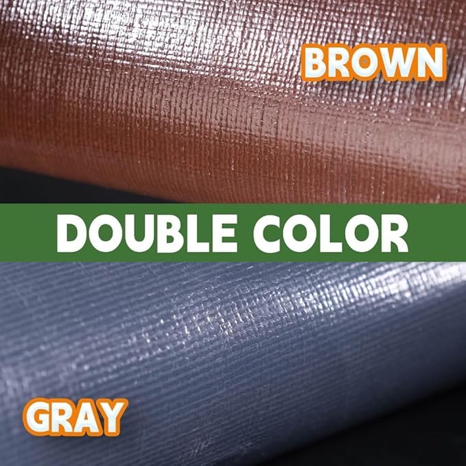 RAINDEWAY 6x15 Feet Super Heavy Duty Tarp 18 Mil, UV Resistant, Weatherproof, Multipurpose Waterproof Poly Tarp with Grommets and Reinforced Edges, Brown/Gray Tarps