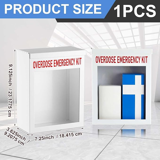Zonon 1 Pcs Naloxone Overdose Kit Non Locking Cabinet Wall Mountable Break in Case of Emergency Box Opioid Overdose with Acrylic Window 7 1/4 x 9 1/8 x 3 5/8 Inches Medication Not Included (White)