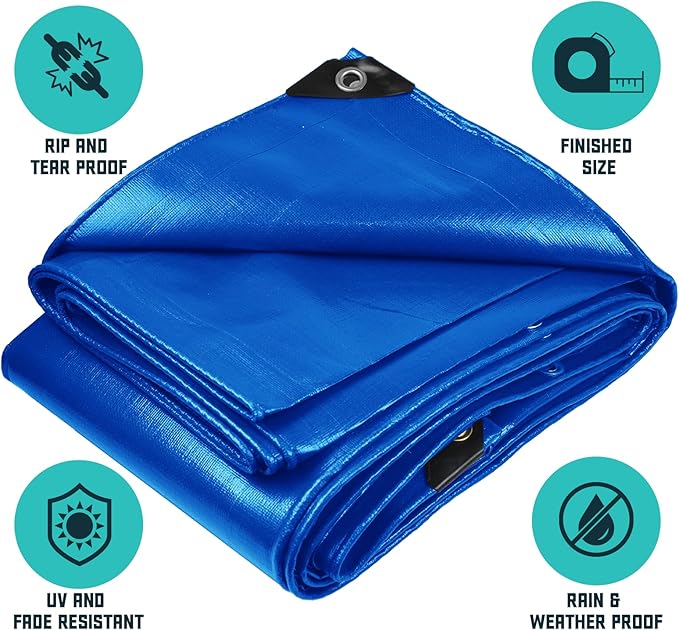 Core Tarps Extra Heavy Duty 16 Mil Tarp Cover, Waterproof, UV Resistant, Rip and Tear Proof, Poly Tarpaulin with Reinforced Edges for Roof, Camping, Patio, Pool, Boat (Blue 30′ X 70′)
