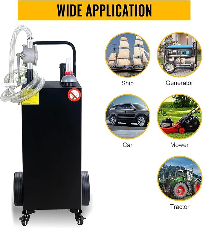 Gas Caddy Fuel Tank Gasoline container Diesel portable gas tank w/pump Rolling & Solid Rubber Wheels for Weeder,Snow blower,Pickup truck,ATV,Water Scooter,Yacht,UTV,Motorcycle (30 Gallon Black)