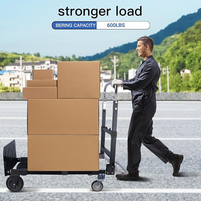Convertible Folding Hand Truck Aluminium Hand Dolly Cart Foldable Dolly Cart Collapsible for Moving with Retractable Handle for Luggage Moving Warehouse, 500 Lbs Load Capacity