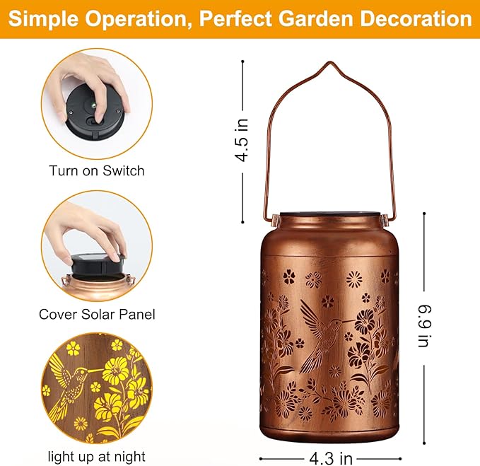 Hummingbird Solar Lanterns Outdoor Waterproof Garden Decor, Christmas Birthday Gifts for Women Mom Grandma,Hanging Metal Solar Lanterns LED Decoration(Hummingbird)