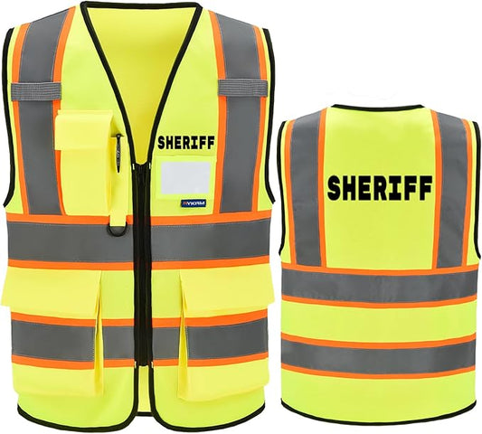 AYKRM Security Vest for Men Women 7 Pockets High Visibility Reflective Safety Vest Front Zipper Meets ANSI/ISEA