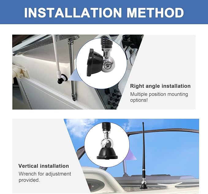 Anina 16 Inch Marine Radio Antenna for Pickup Truck Boat ATV UTV RV Motorcycle Tractor Top/Side Mount Rubber Duck Flexible Antenna Aerial Mast Optimized Radio FM/AM Reception (Black)