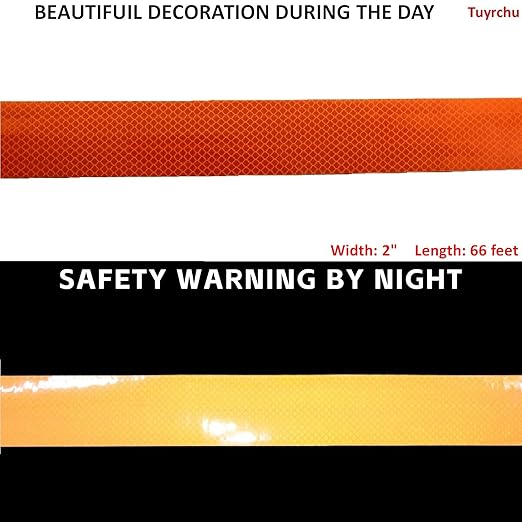 Industrial Non Fading Reflective Tape Orange 2 inch Wide, Outdoor Waterproof High Visibility Safety Warning Adhesive Strips (66 feet)