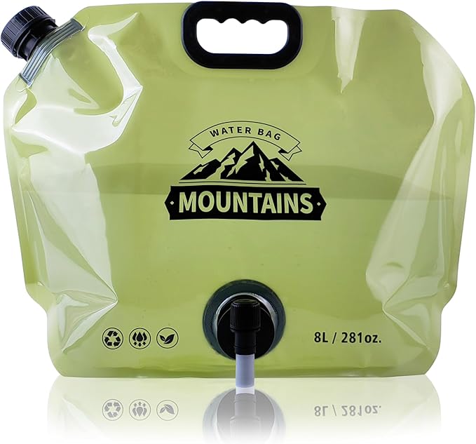 Water Jug Camping 2.1 Gallon Collapsible with Spigot, BPA Free Portable Water Pouch Foldable Water Bags for Outdoor Hiking, Travel and Emergency & Water Storage Containers (Green-1Pcs)
