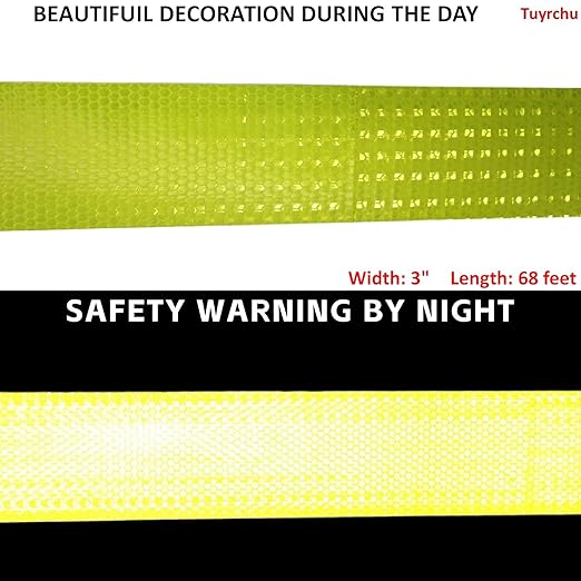 Fluorescent Yellow Reflective Tape Outdoor Waterproof 3 inch, High Visibility Warning Safety Industrial Marking Tape (68 feet)