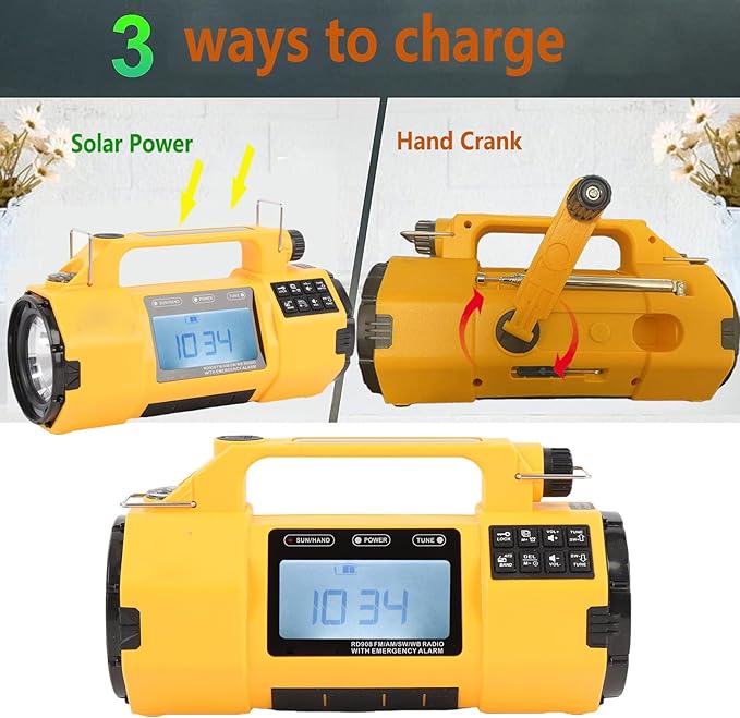 Sanpyl Emergency Radio, 5000mAh AM FM SW NOAA Solar Powered Hand Crank Weather Radio with Flashlight, for Indoor Outdoor
