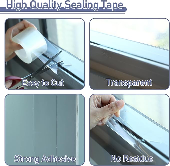Window Sealing Tape,4 PCS 2in*33Ft Weather Sealing Tape, Preventing Air Flow from Entering Through Window Gaps, Avoiding The Loss of Cold Air in Summer and The Entry of Cold Air in Winter