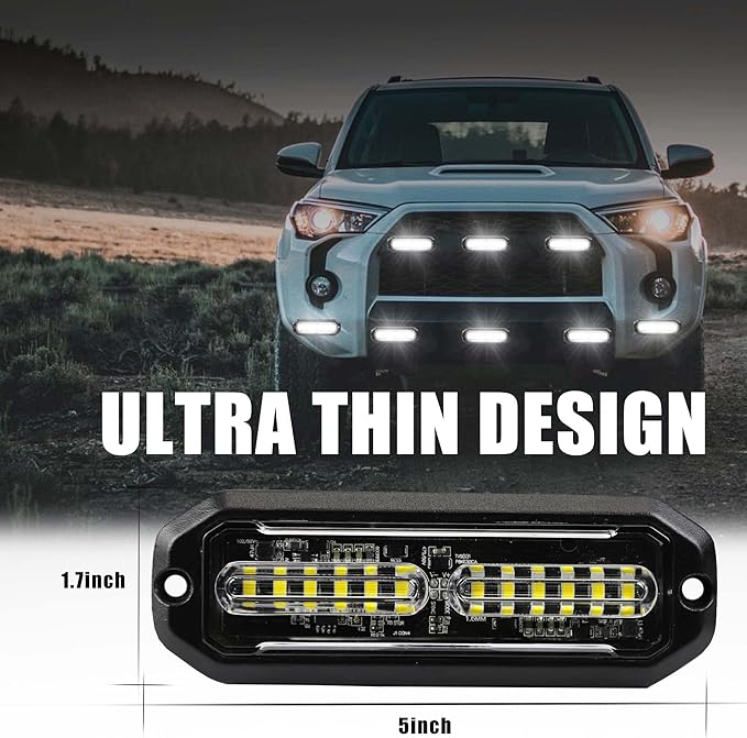 WINECO 8pcs Ultra Slim White 12-LED Surface Mount Grille Flash side marker Emergency Strobe Lights,Grill Warning Police Lights Hazard Beacon Flashing Caution Light for Vehicles Motorcycles 12V-24V