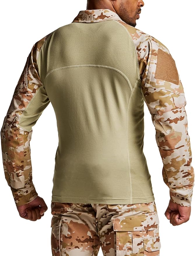 CQR Men's Combat Shirt Tactical 1/4 Zip Long Sleeve Military BDU Shirts Camo EDC Top with Pockets