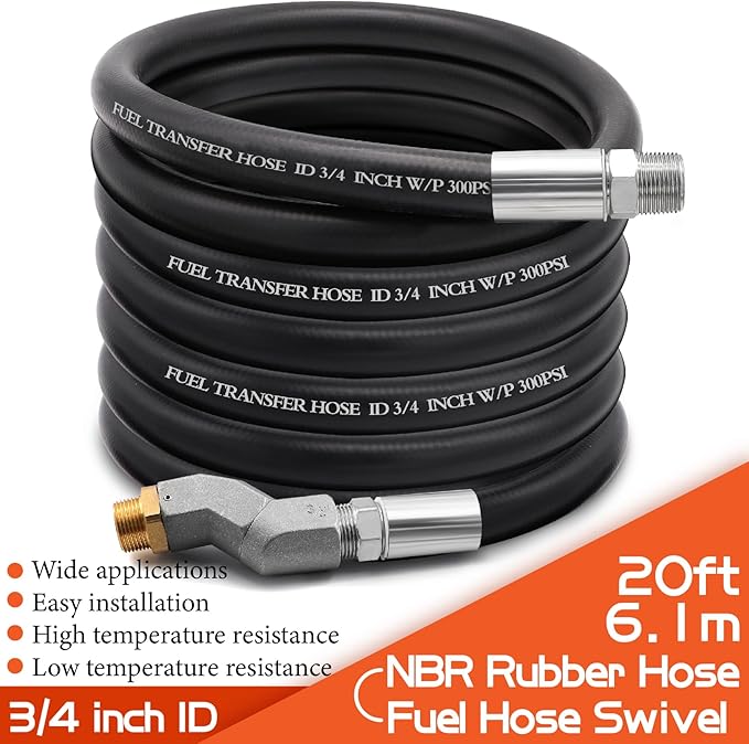 3/4" Fuel Transfer Hose 20FT,Farm Pump Hose Male NPT Connector with Fuel Hose Swivel for Gasoline,Diesel,Biodiesel