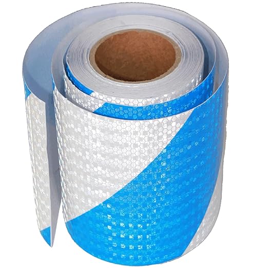 Reflective Tape Blue White 8 Inch x 68 Feet, Safety Caution Reflector Strips, Hazard Conspicuity Warning Stickers
