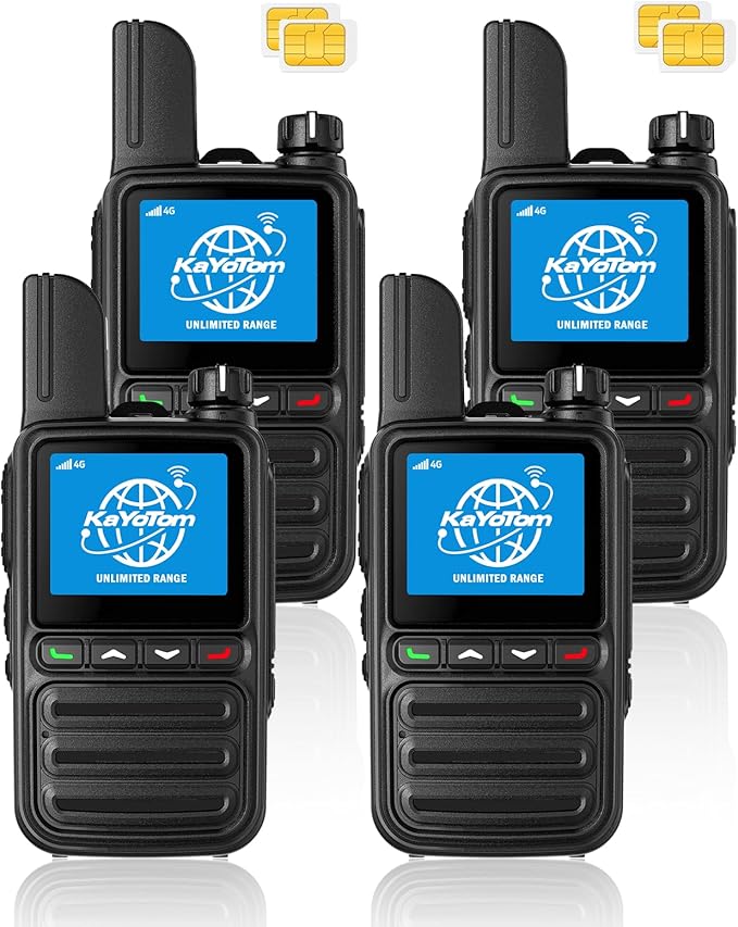 KAYOTOM Lifetime Free Unlimited Range Rapid Global Walkie Talkies PTT Push-to-Talk Over Cellular Nationwide 5000+ Miles POC 4G LTE Handheld Long Range Two Way Radio for Team Management (4Pack and SIM)