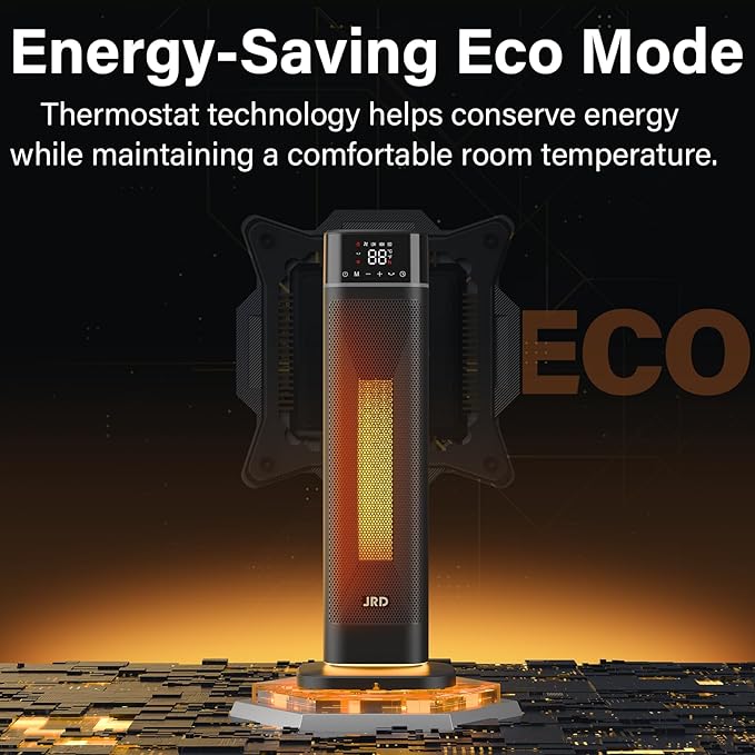 24" Space Heater, JRD Fast Heating Portable Electric Heater with Remote, Night Light, 80° Oscillation,4 Mode, Overheat&Tip-Over Protection, Ceramic Heat for Bedroom Office Indoor