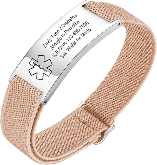 VNOX Medical Alert Bracelets for Men & Women Kids with Free Engraving Adjustable Stainless Steel Mesh Emergency Medical ID Bracelets Wristband
