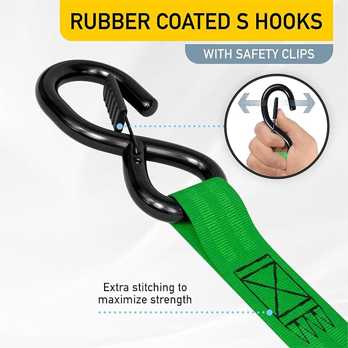 AUGO Retractable Ratchet Straps | 2 Heavy Duty Ratchet Straps Self Retractable Tie Downs with Soft Loops & Storage Bag for Motorcycle, Truck, Trailer, Cargo Van | 1200 Lb Break Strength 1” x 10’