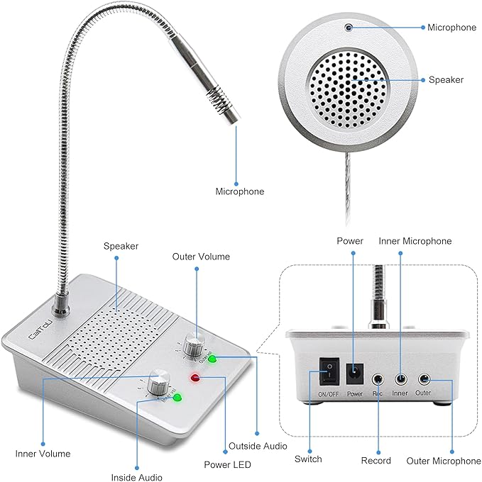 CallToU Window Speaker Intercom System,Anti-Interference Intercommunication Talk Through Glass Window,Intercom System for Business,Bank,Office,Hospital,Counter,Store,Station,Medical Center
