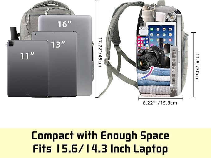 Small Military Tactical Backpack for Men, Travel Hiking Backpack with Bottle Holder, 25L Laptop Backpack for Work, College Computer Bag Fits 15.6/14.3 Inch Laptop and Notebook - Gray