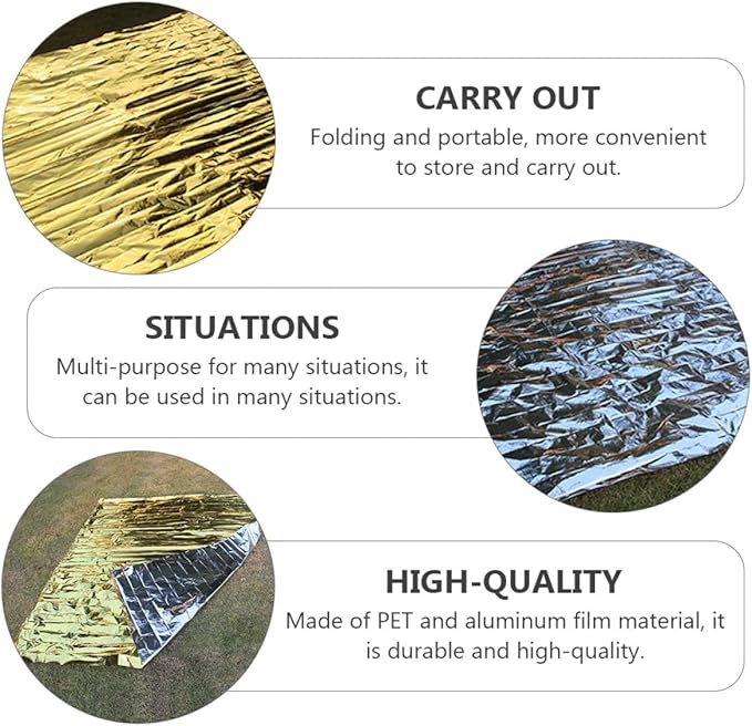 2Pcs Heavy Duty Emergency Thermal Survival Blankets Portable Insulated Reflective Tarps for Outdoor Camping Hiking and Cold Weather Protection