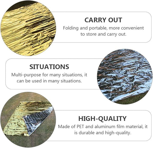 2Pcs Heavy Duty Emergency Thermal Survival Blankets Portable Insulated Reflective Tarps for Outdoor Camping Hiking and Cold Weather Protection
