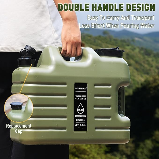 5 Gallon Water Jug,Camping Water Container with Spigot,BPA-Free with Cleaning,Brush Military Green Tank Portable,Suitable for Outdoor Camping and Hiking,Army Green