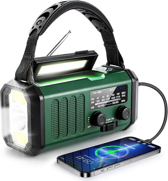 10000mAh Hand Crank Emergency Radio, NOAA Weather Radio with AM/FM solar Radio, Rechargeable Battery, Flashlight & Reading Light, SOS Cell Phone Charger for Christmas gift Indoor Outdoor Emergencies