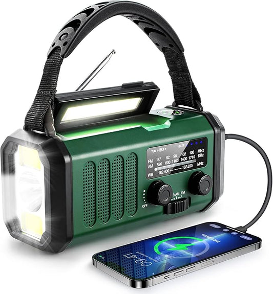 10000mAh Hand Crank Emergency Radio, NOAA Weather Radio with AM/FM solar Radio, Rechargeable Battery, Flashlight & Reading Light, SOS Cell Phone Charger for Christmas gift Indoor Outdoor Emergencies