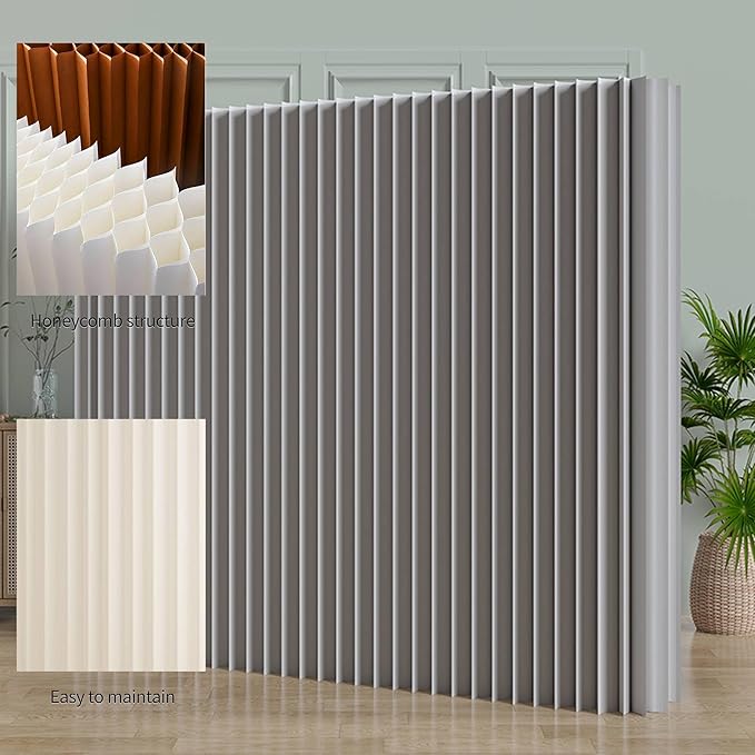 Paper Room Divider, Folding Privacy Screen Lightweight Stretchable Accordion Room Divider Wall, Portable Paper Wall Divide for Home, Office, Clothing Shop (Gray, L：118in x W: 17in x H：95in)