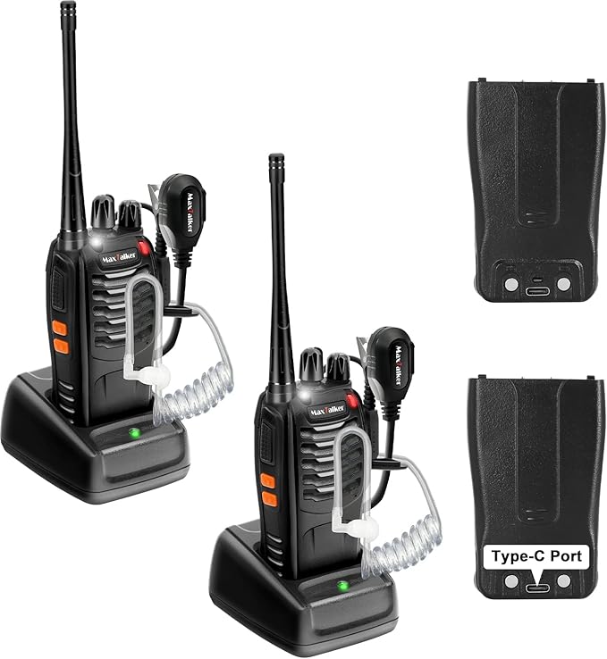 MT-8S Walkie Talkies Long Range for Adults,Rechargeable Walkie Talkie with 6 Way Multi Gang Charger, 1500mAh Li-ion Battery, Earpiece, Flashlight and USB-C Charging (2Pack)
